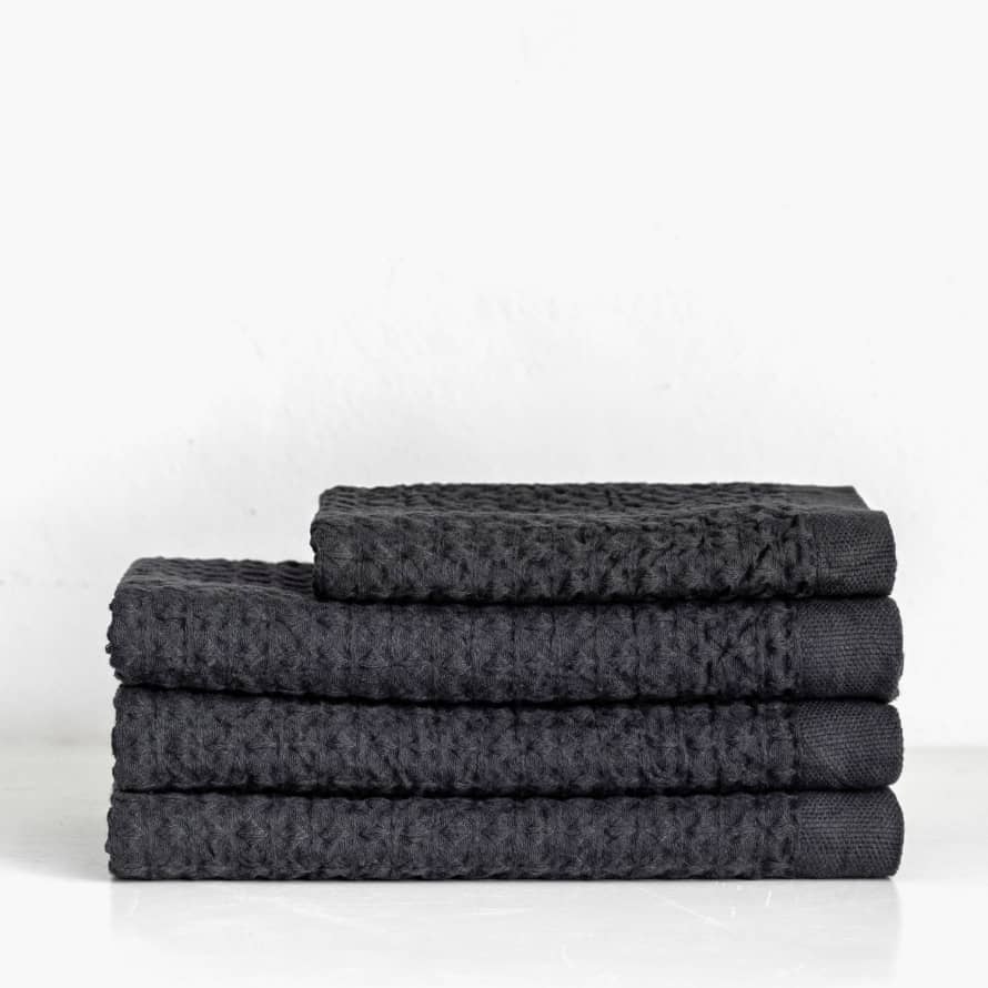 Kontex Lattice Linen Waffle Hand Towel - Charcoal