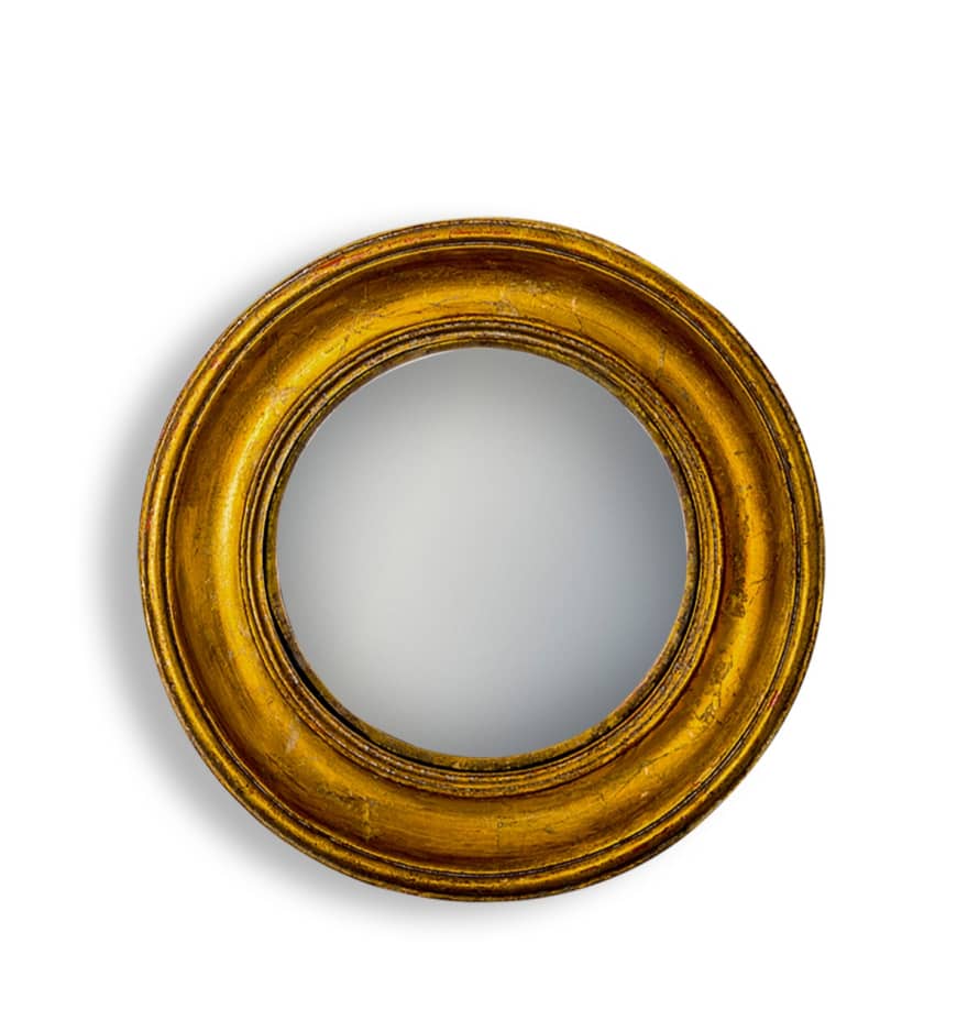 &Quirky Antiqued Gold Deep Framed Large Convex Mirror