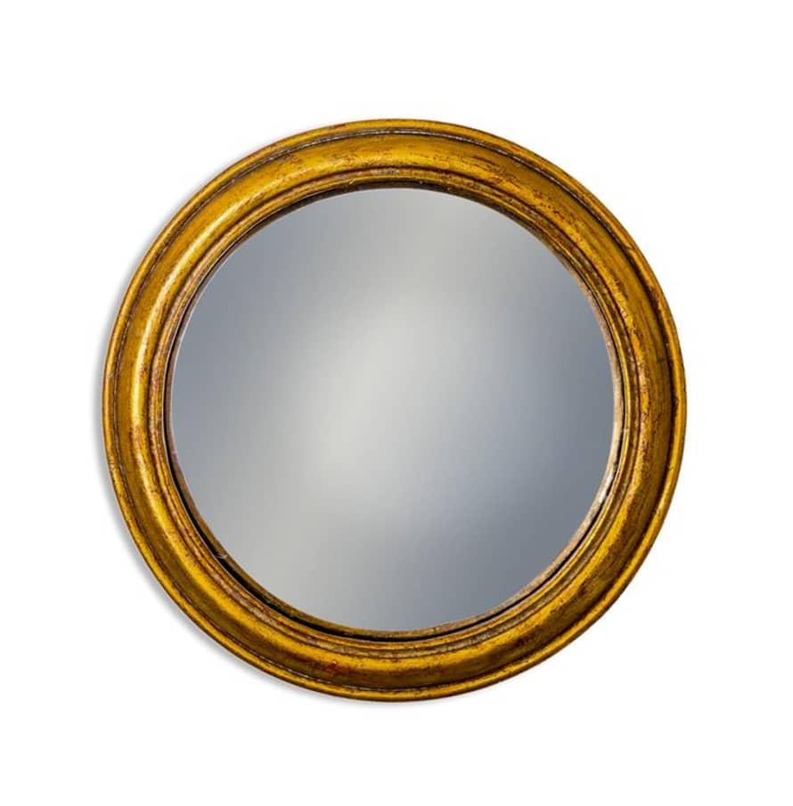 &Quirky Antiqued Gold Rounded Framed Large Convex Mirror