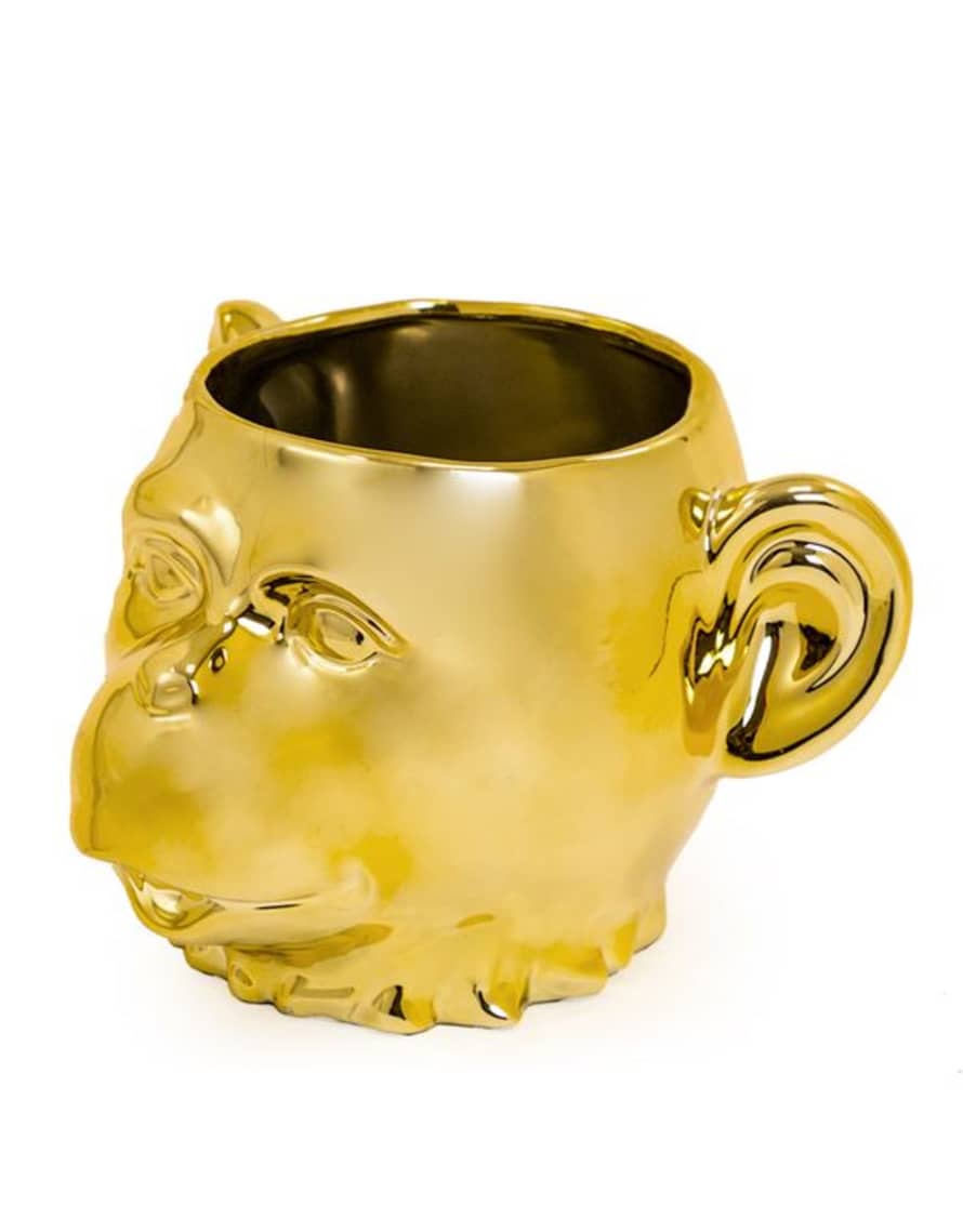 &Quirky Gold Monkey Face Ceramic Pot