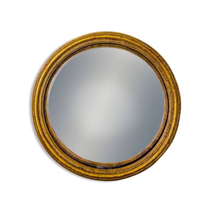 &Quirky Antiqued Gold Thin Framed Large Convex Mirror