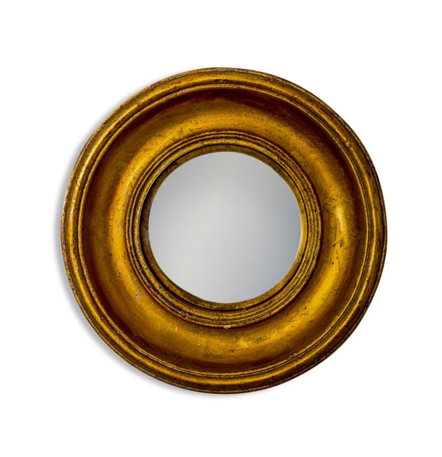 &Quirky Antiqued Gold Deep Framed Small Convex Mirror