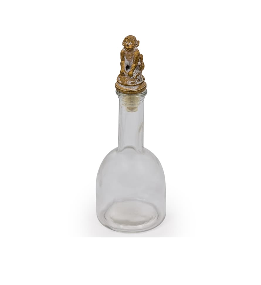 &Quirky Glass Bottle With Gold Monkey Stopper