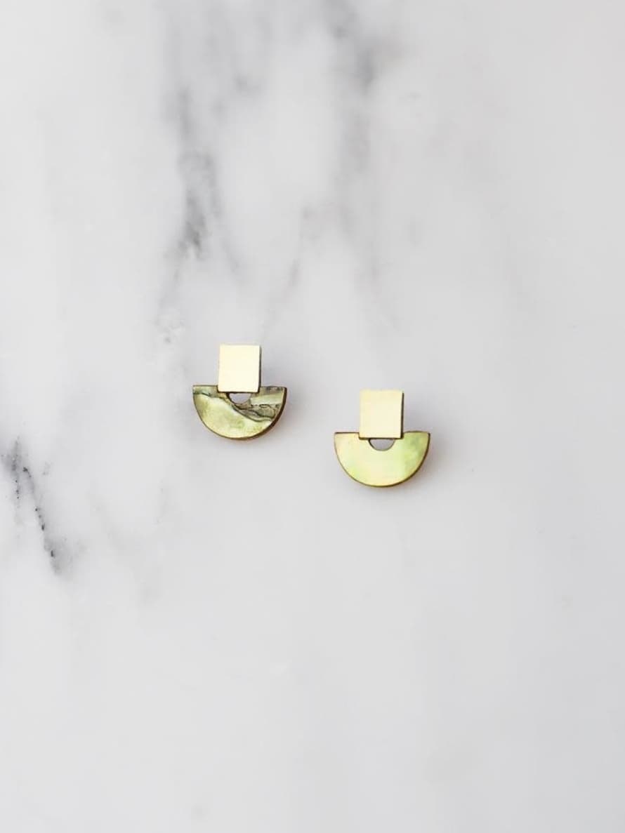 Wolf & Moon Mini Marina Studs in Olive Mother of Pearl