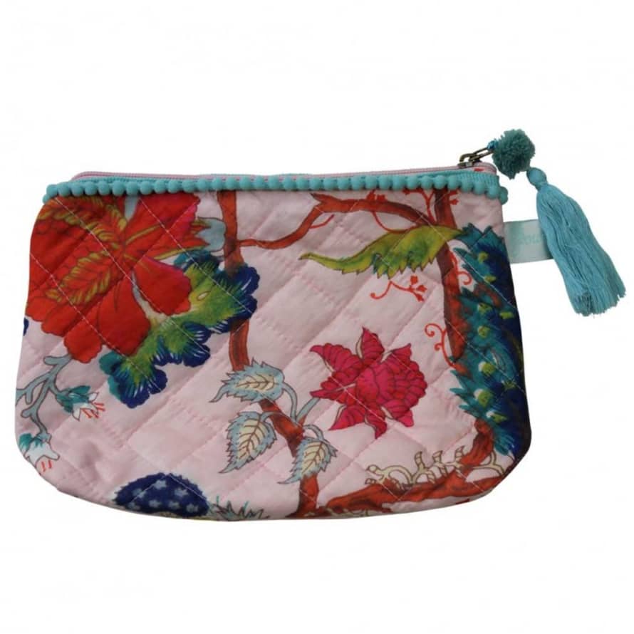 Powell Craft Pink Exotic Flower Print Make Up Bag