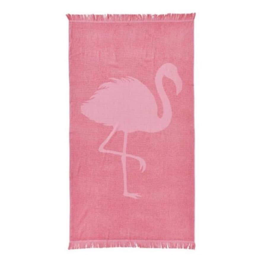 Capri Large Pink Hamam Towel with Flamingo Print