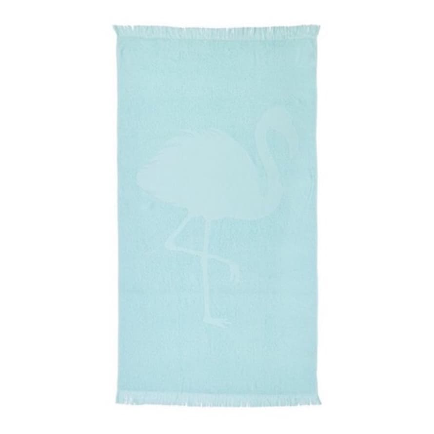 Capri Large Mint Blue Hamam Towel with Flamingo Print