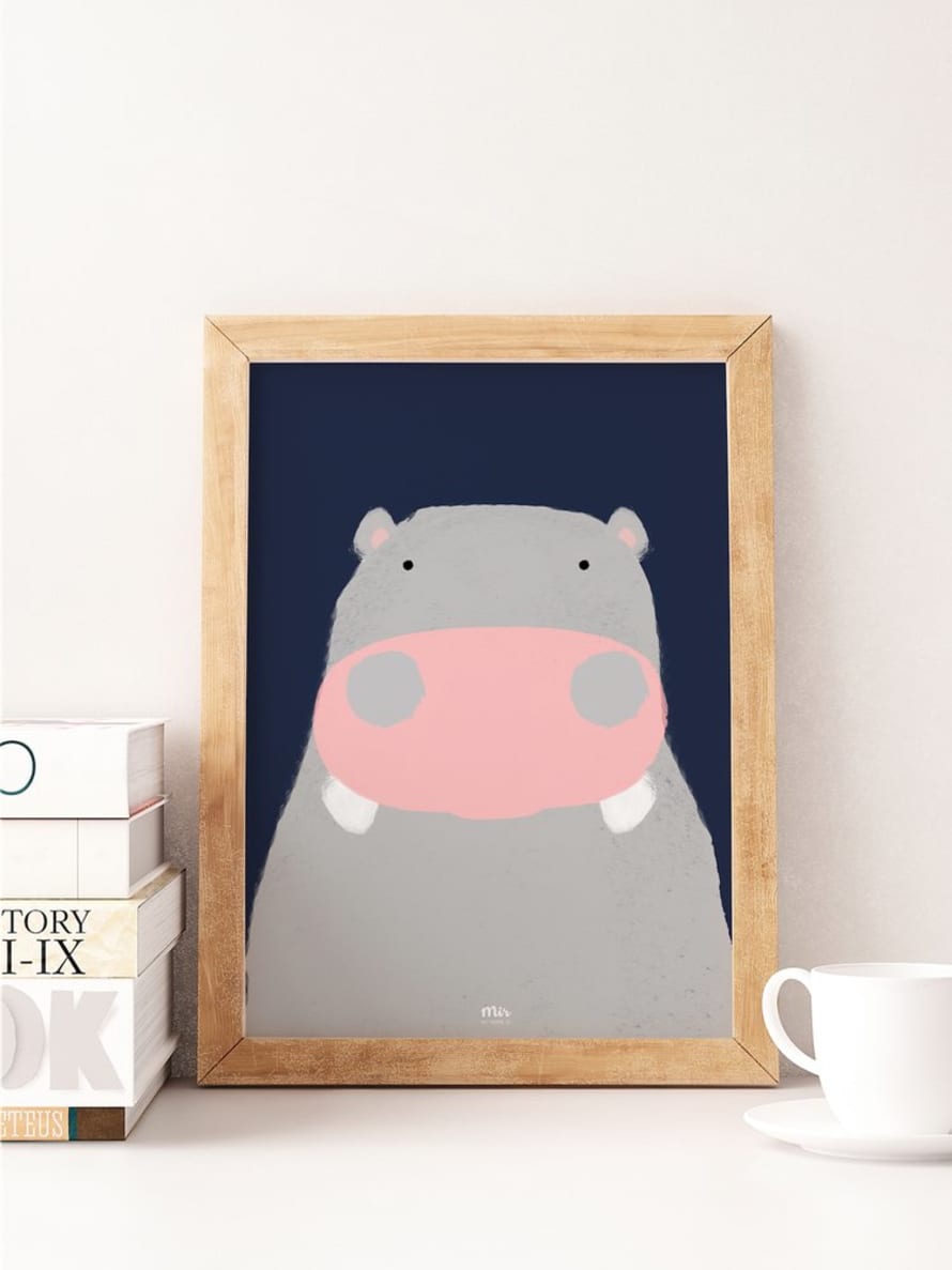 My Name is Mir Happy Hippo Kids Room Wall Print A3