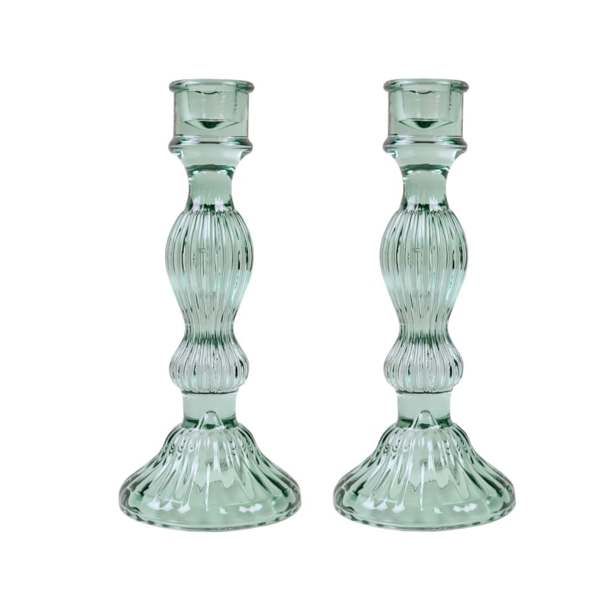 Grand Illusions Glass 'Bella' Candlestick - Green - Set of 2