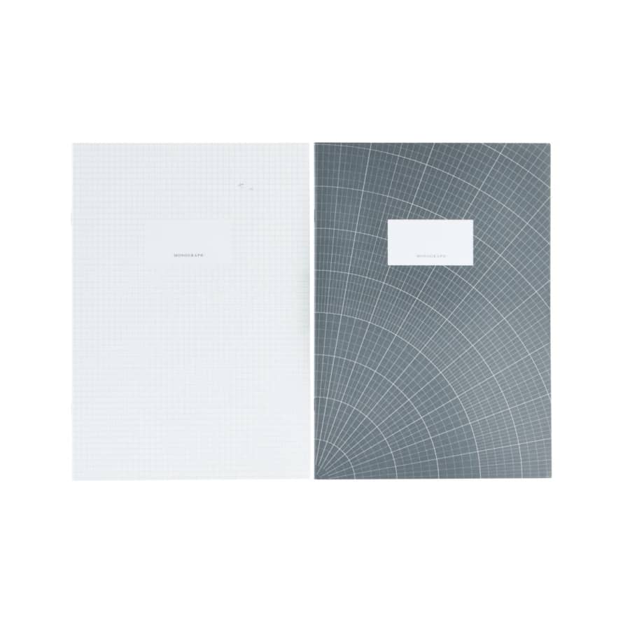 Monograph Set of Two Notebooks in Grey - One with Grid and One with Lines