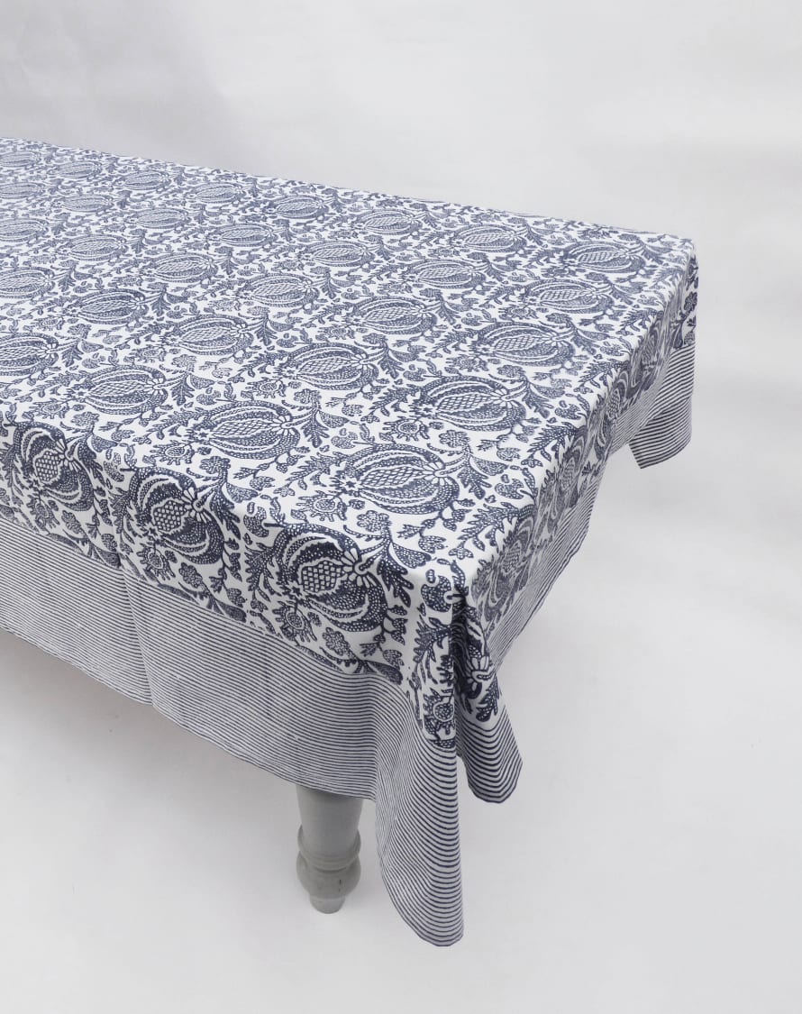 Indigo & Wills Medium Pomegranate Design cotton Tablecloths in Indigo 