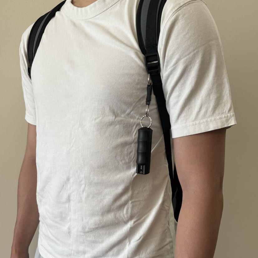 雙肩背包，固定在背帶上