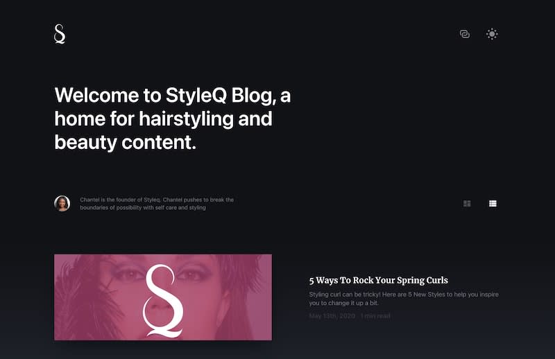 dark mode of styleq blog