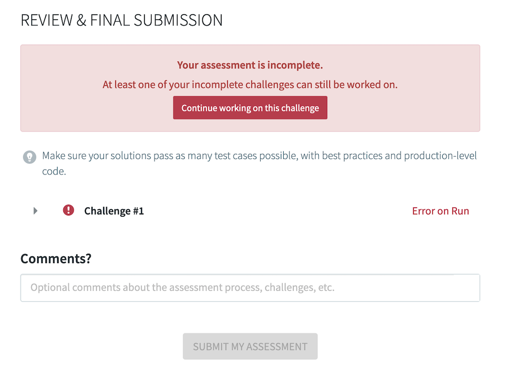 Review and Final Submission screen in a Qualified assessment