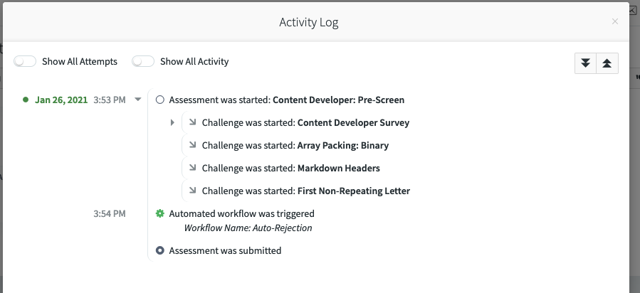 Activity Log modal