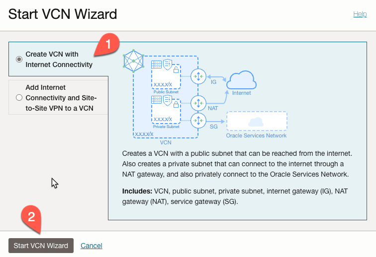 VCN Wizard Step 1