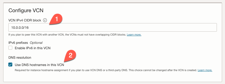 VCN Wizard Step 3
