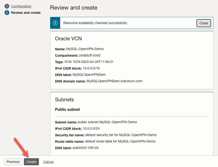 VCN Wizard Step 5