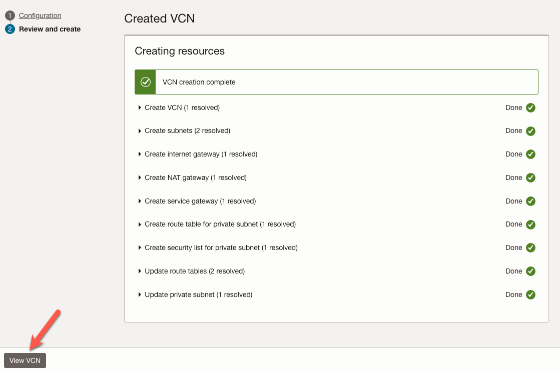 VCN Wizard Step 6