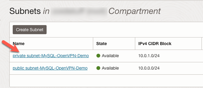 VCN Private Subnet Link
