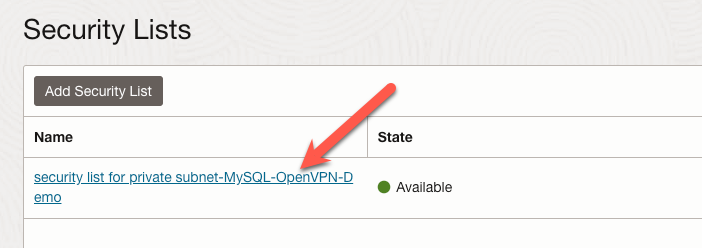 VCN Private Subnet Security List