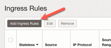 VCN Private Subnet Ingress Rules Button