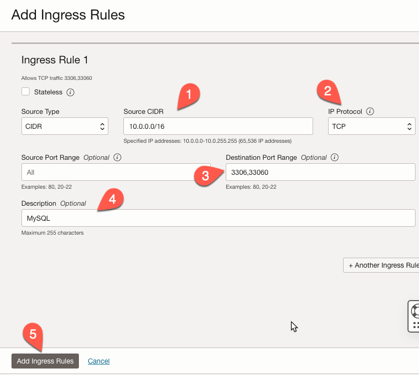 VCN Private Subnet Ingress Rules