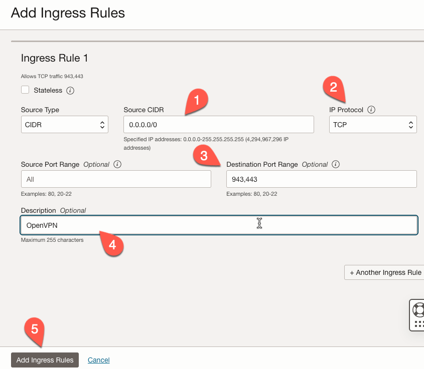 VCN Public Subnet Ingress Rules