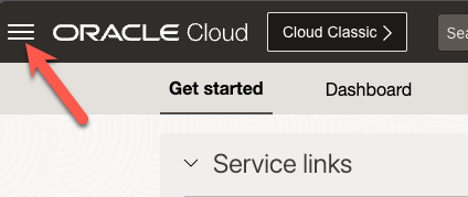 Oracle CLoud Hamburger Menu
