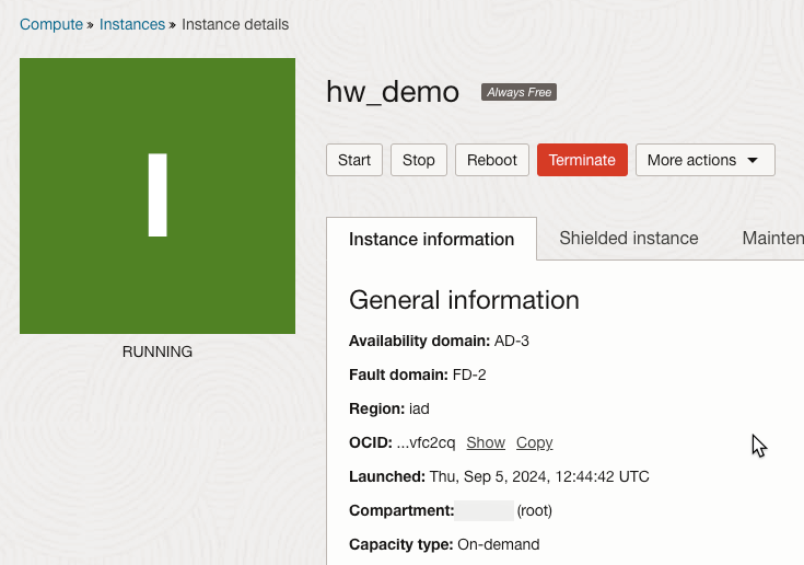 Compute instance running