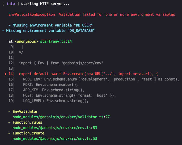 AdonisJS database error