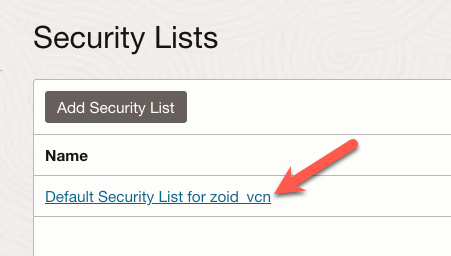 Subnet Details - security list
