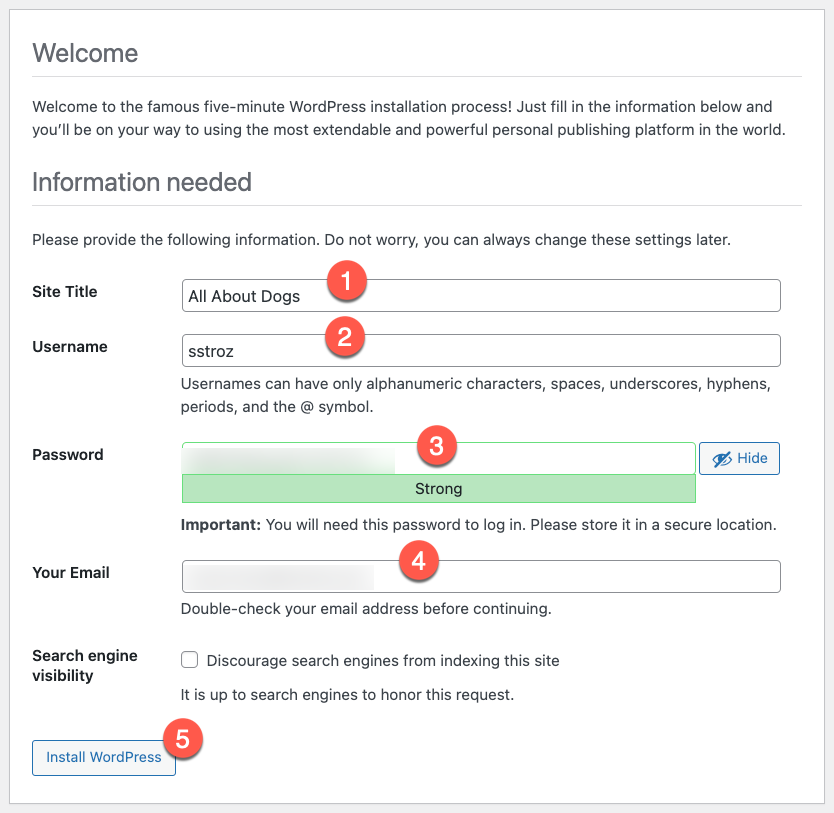 WordPress Install Form