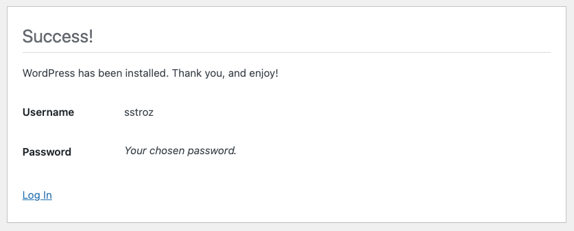 WordPress Install Success