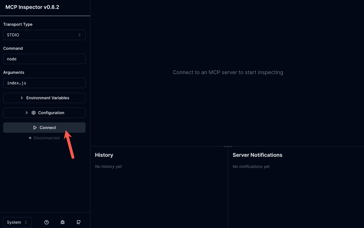 MCP Inspector web interface