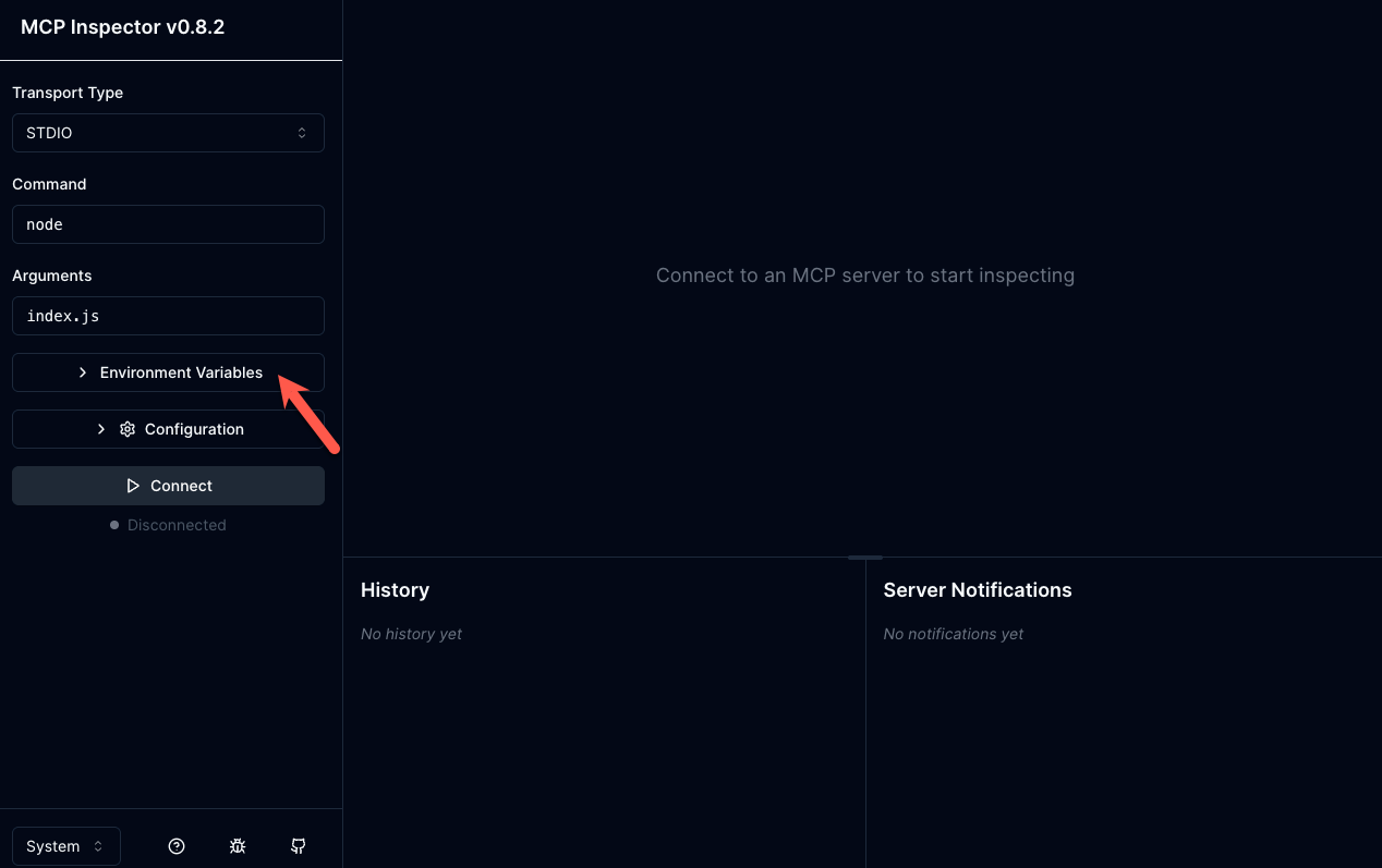 MCP Inspector environment variables