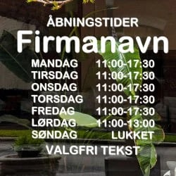 Enkel åbningstids sticker med valgfrit navn