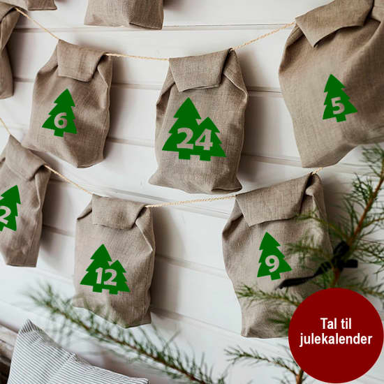 Julekalendertal 1 ark med tal 1-24 - grantræer 