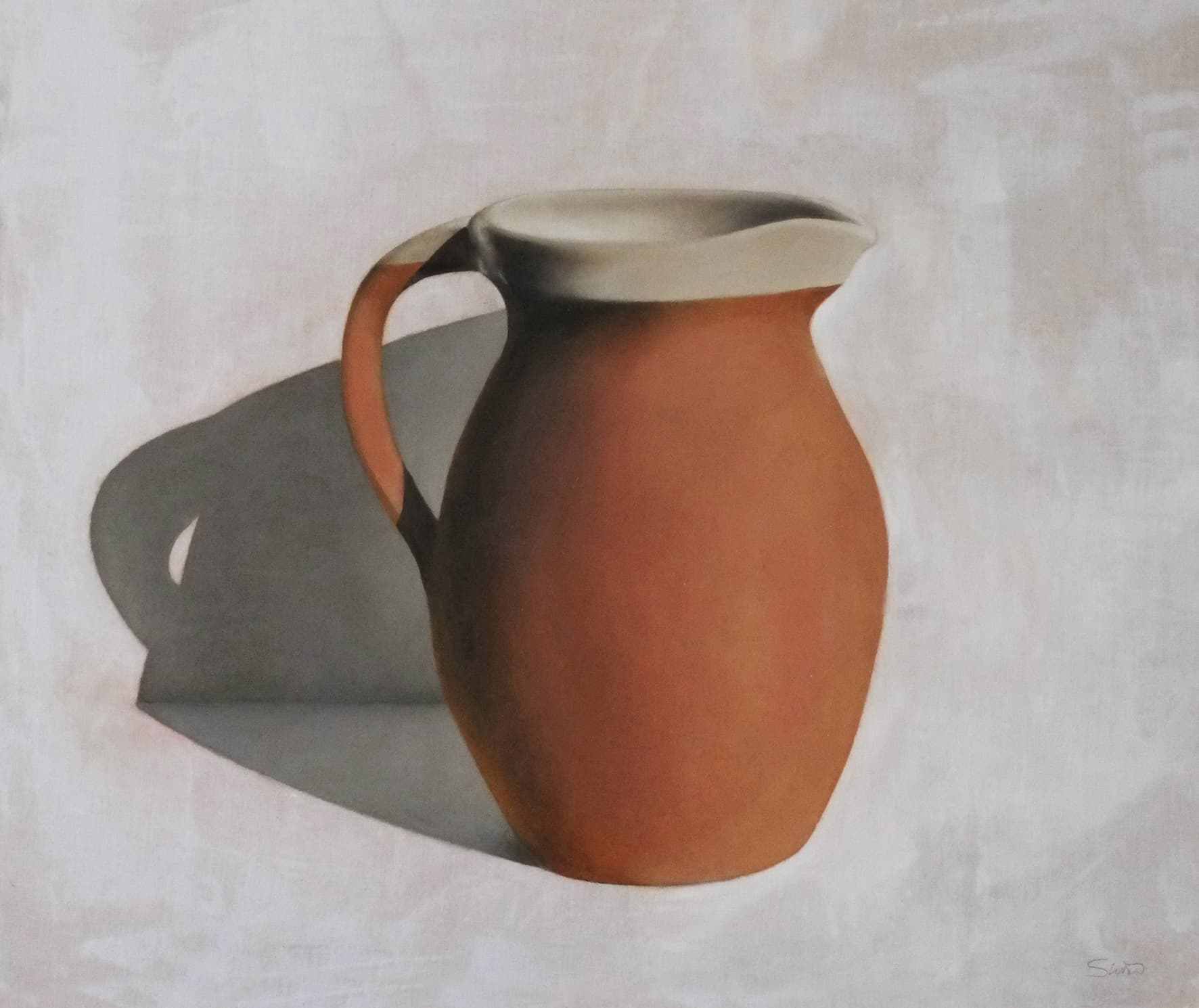 Brown Jug. Oil on cotton painting by Stuart Baker.