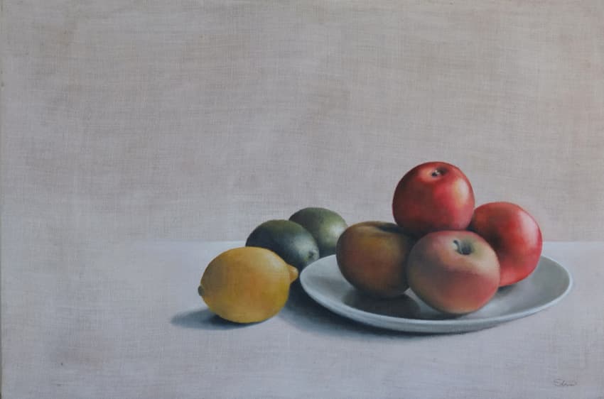 Fruit. Oil on cotton painting by Stuart Baker.