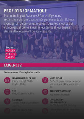 Werken als student bij  Impact Academies & Camps Liège
