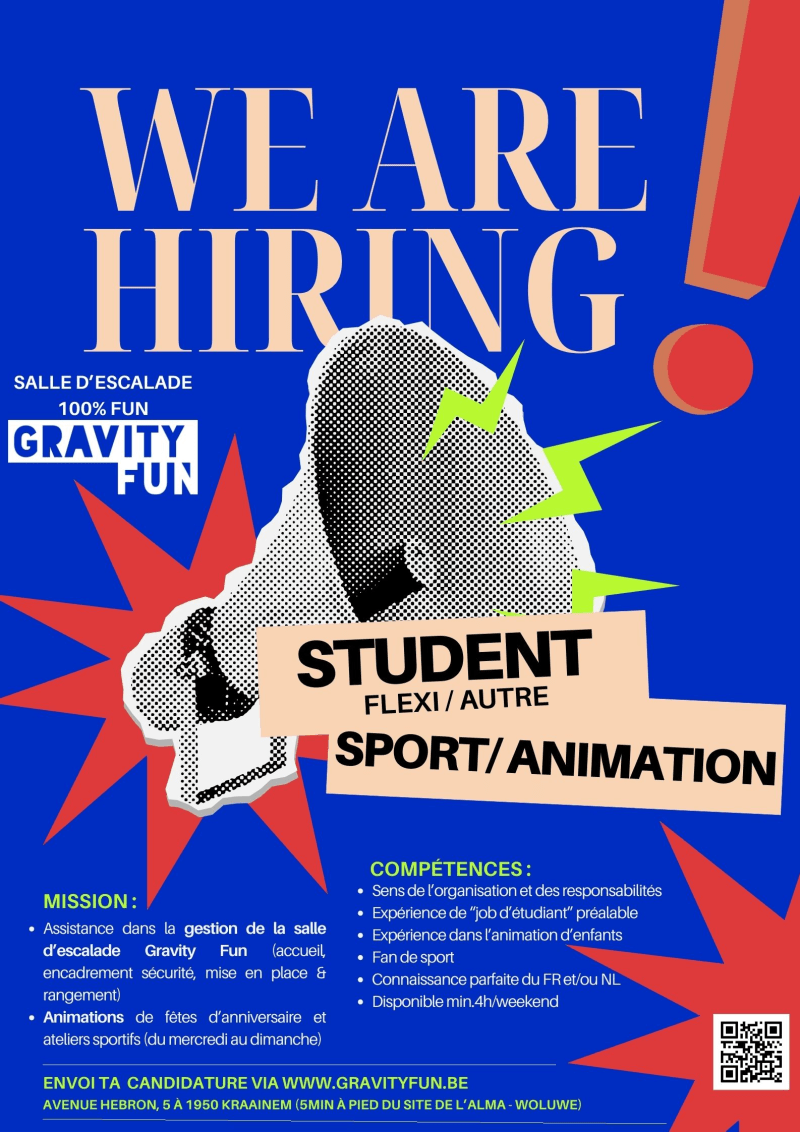 Assistant dans la gestion de la salle d'escalade - job étudiant chez Gravity Fun