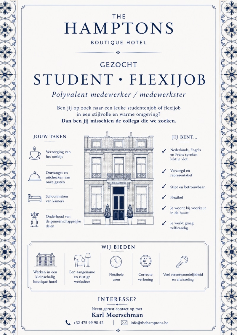 Ontbijtverantwoordelijke  - poetsmedewerk(st)er - job étudiant chez The Hamptons BV