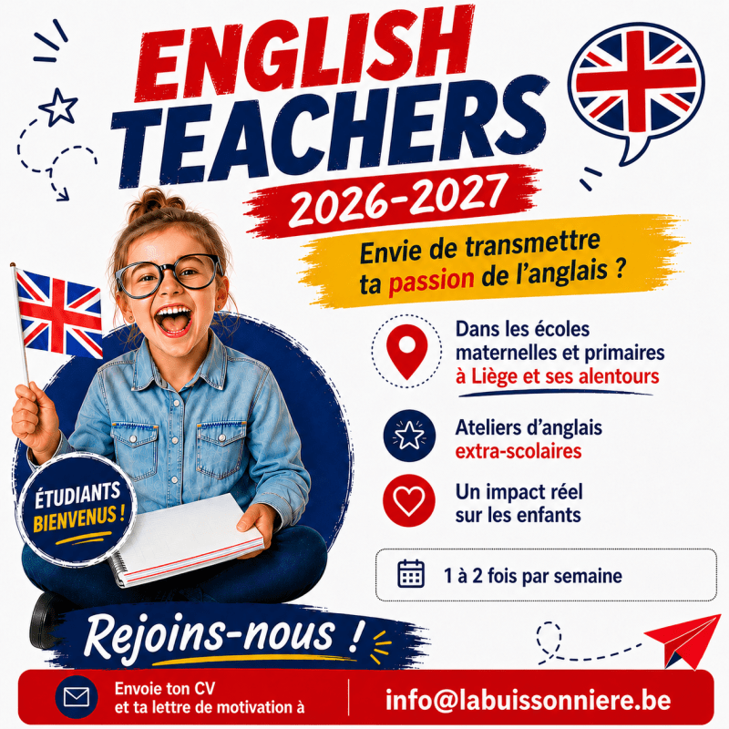 Animatrice/Animateur d'ateliers d'anglais en maternelle et/ou primaire - job étudiant chez La Buissonnière asbl