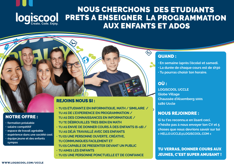 Trainer/Animateur/Formateur - student job offer at Logiscool Uccle
