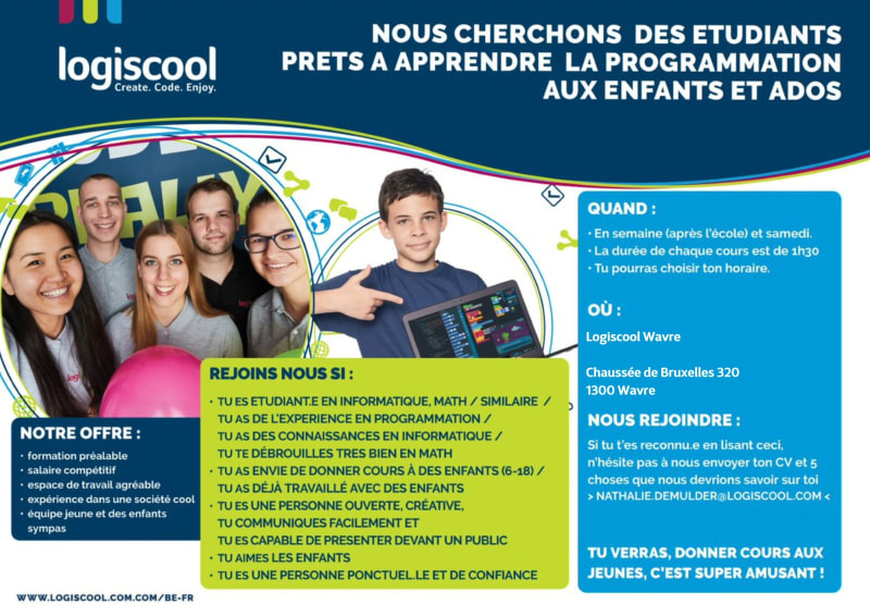 Professeur en codage/programmation informatique - job étudiant chez Logiscool Wavre
