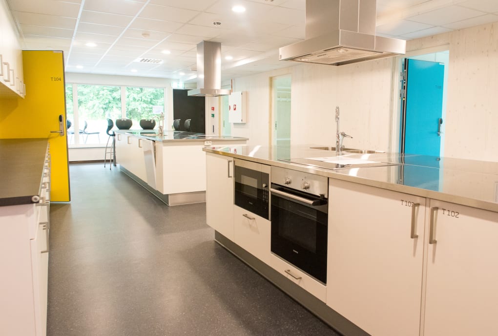 Shared kitchen at Campus Hønefoss Student Housing