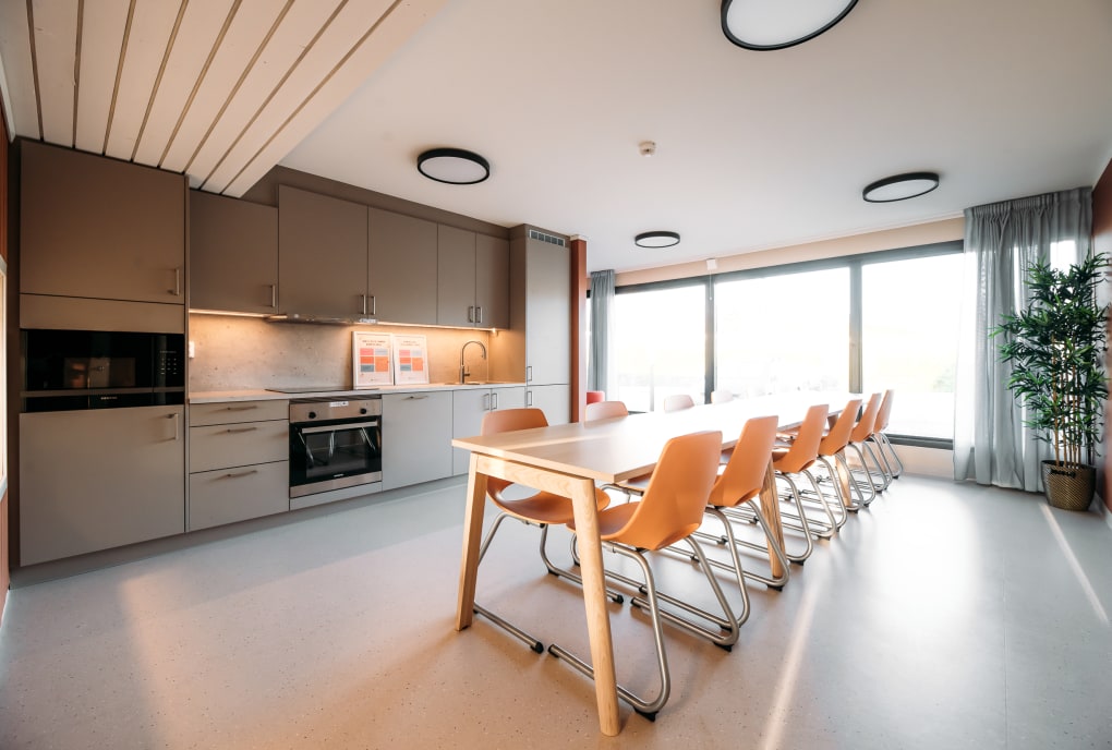 Kitchenette in common room at Grivi student housing