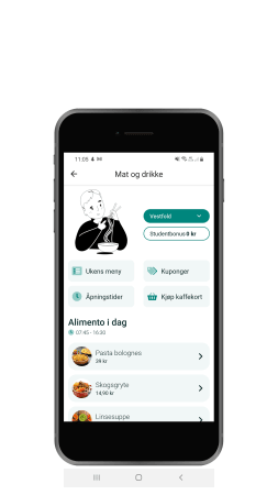 Screen from Food and drink in the Student Sørøst app