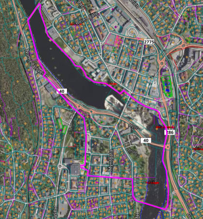 Map over bridge to bridge walk in Kongsberg